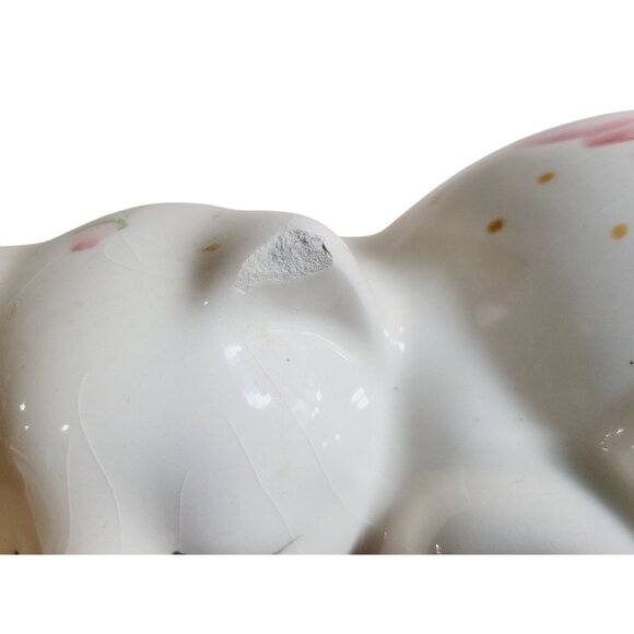 Vintage Hand Painted Ceramic Cat Figurine White Kitten Floral Design - Picture 7 of 9
